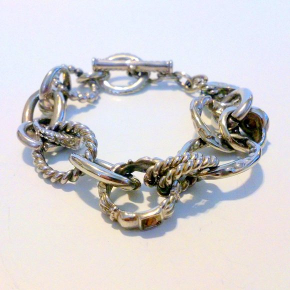Silver Tone Chunky Link Rhinestone Ring Bracelet - Picture 3 of 4